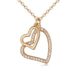 Gold Double Heart CZ Pendant Necklace